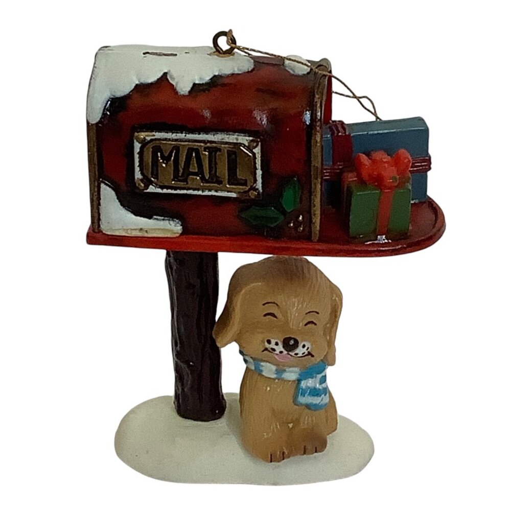 Vtg 1988 Wangs International Mailbox & Dog Christmas Ornament‎ 3.5"